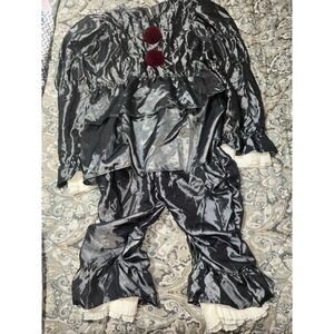 vintage avant garde Gray‎ Satin Lounge Set Pierrot Clown Red Pom Pom